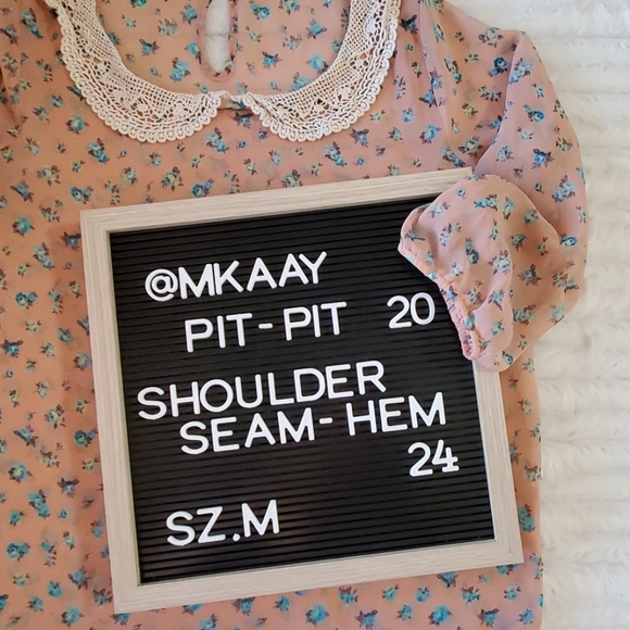 Blue Sketch Semi sheer floral print crochet lacey collar Med. - Picture 5 of 7